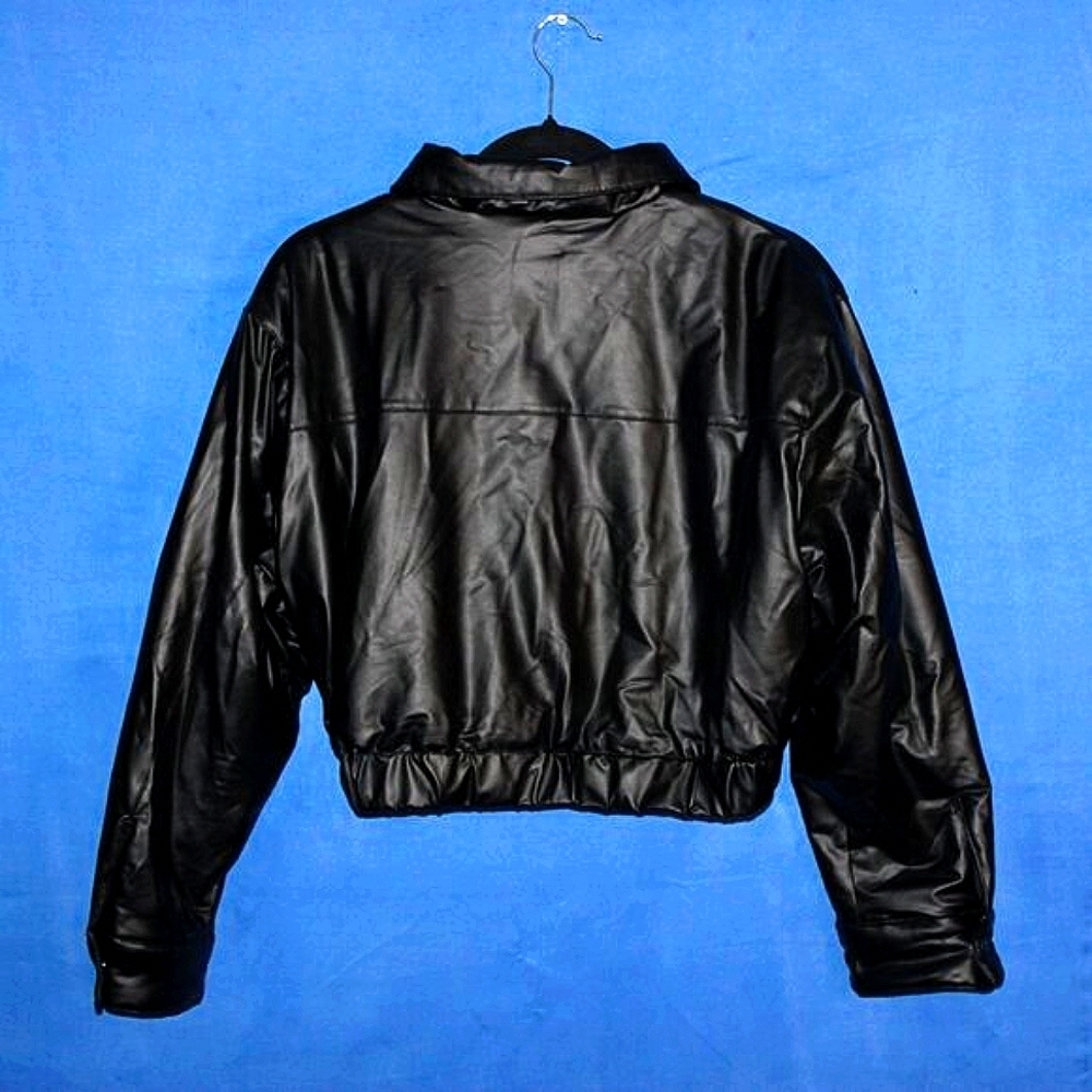 Labijou Shiny Cropped Puffer Jacket Black Small - Picture 4 of 6